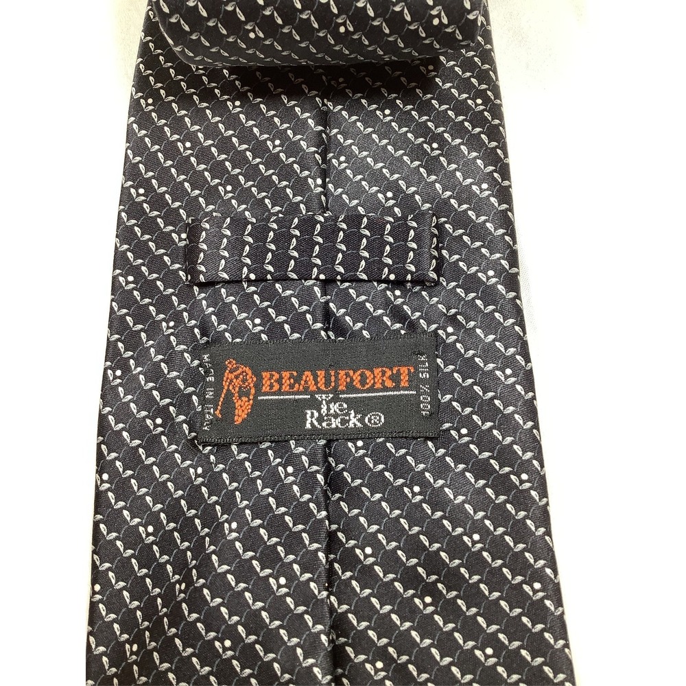 Beaufort The Tie Rack Black Silver Leaf Pattern 100% Silk Made in Italy